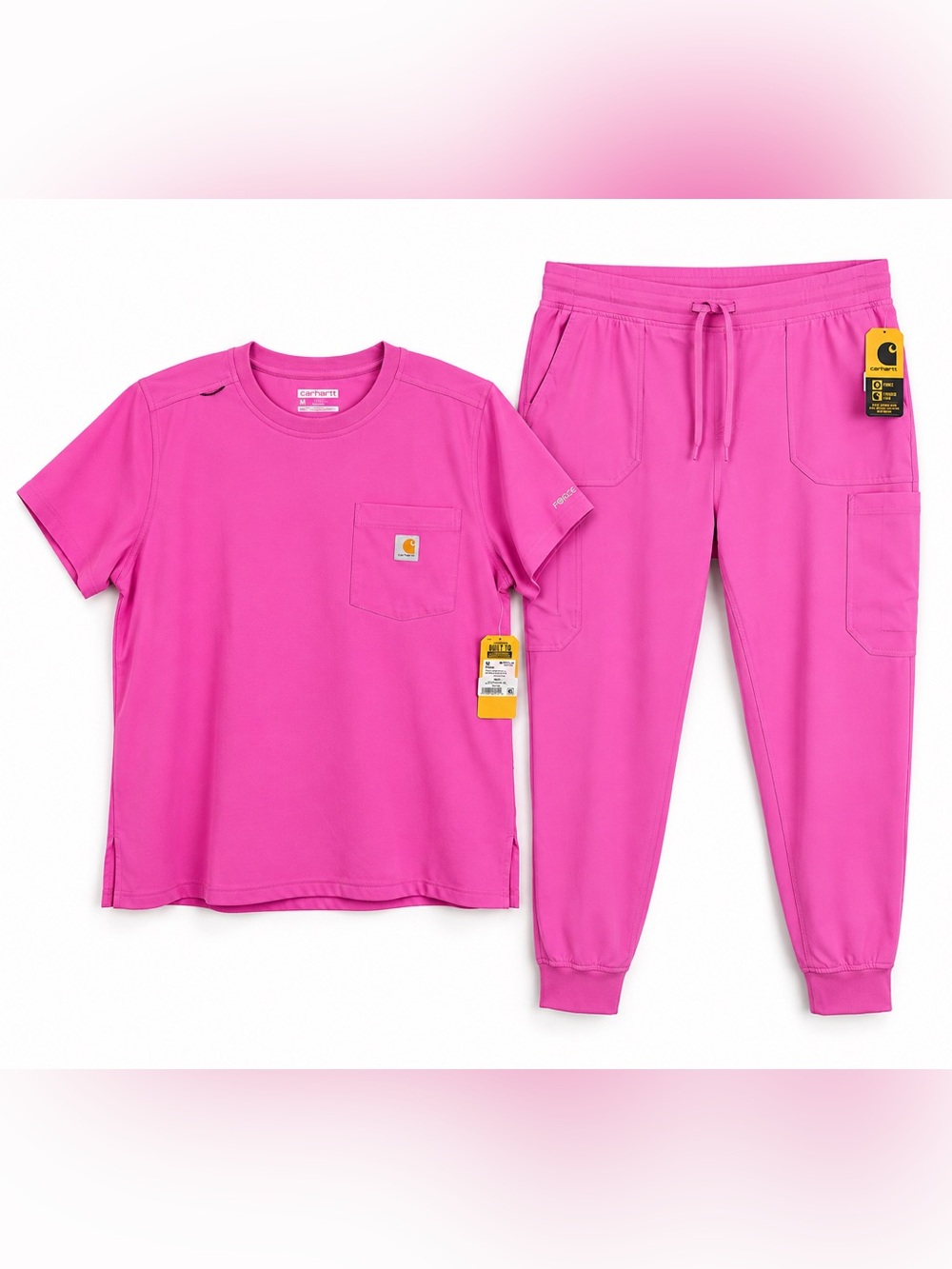 Carhartt Force Women’s Scrub Set XL Pink Crew Neck Top & Jogger Pants NWT